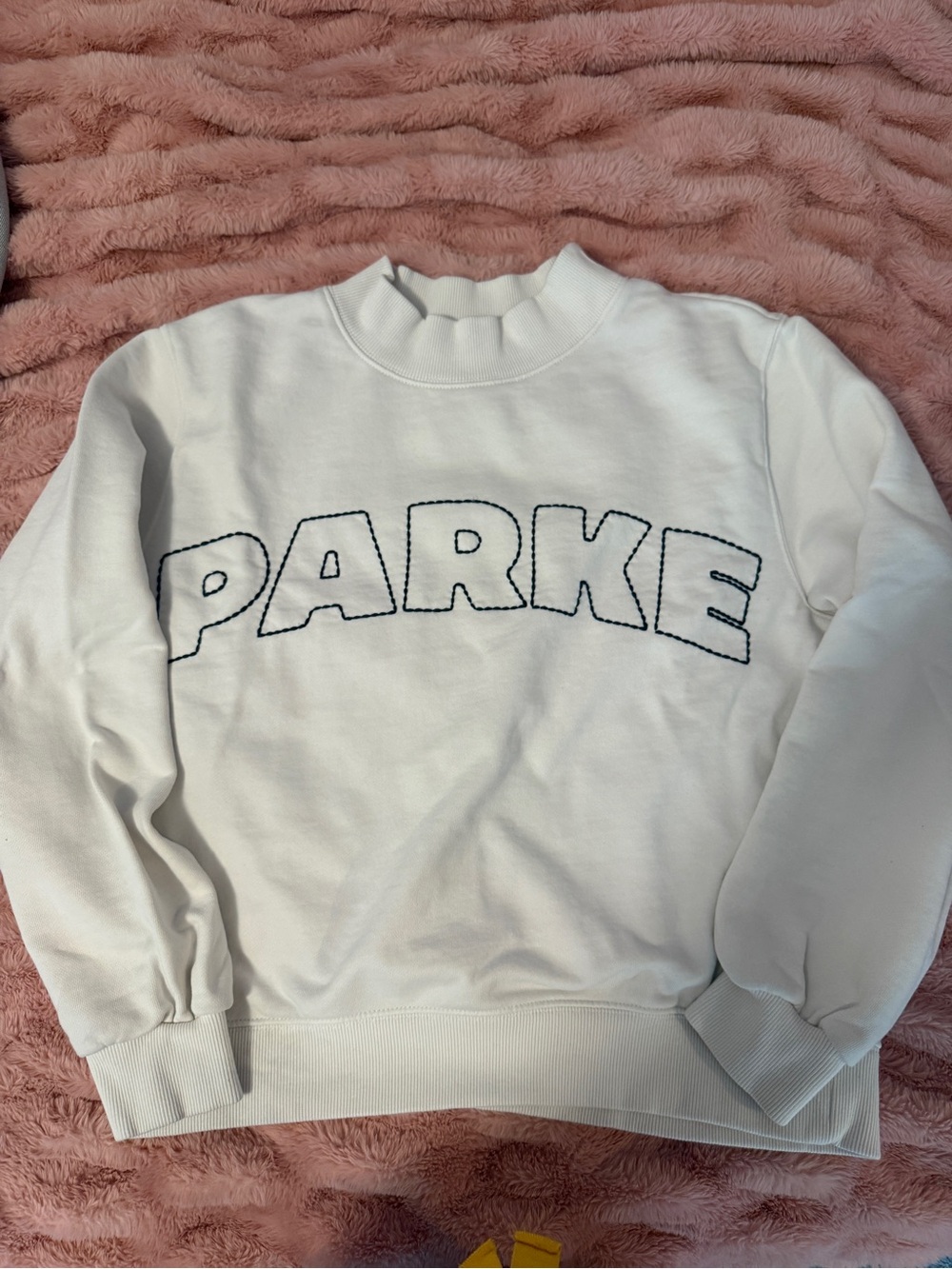Parker White Crewneck Sweatshirt with Navy Outline Logo - Picture 1 of 2
